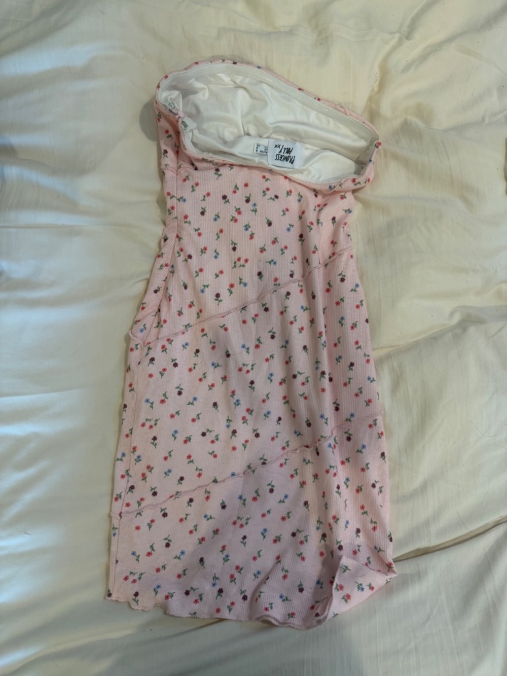 🌸 Sweet Blush Pink Ditsy Floral Strapless Mini Dress | Coquette & Cottagecore - Picture 3 of 4